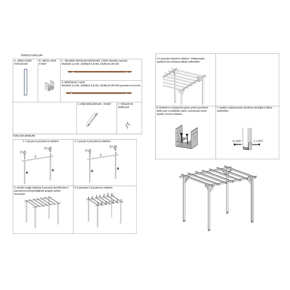 Pinoxi Ahşap Çardak Pergole 3mtx3mt - 3
