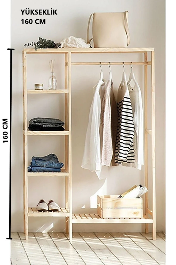 Pinoxi Ahşap Açık Dolap Konfeksiyon Askısı Kapaksız Gardırop Elbise Askısı 30x100x160 Cm
