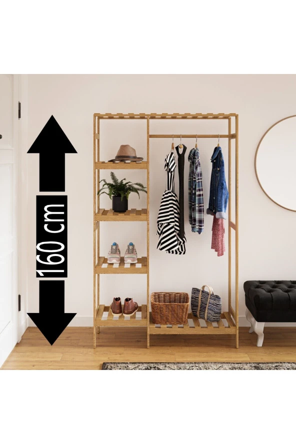 Pinoxi Ahşap Açık Dolap Konfeksiyon Askısı Kapaksız Gardırop Elbise Askısı 30x100x160 Cm - 2