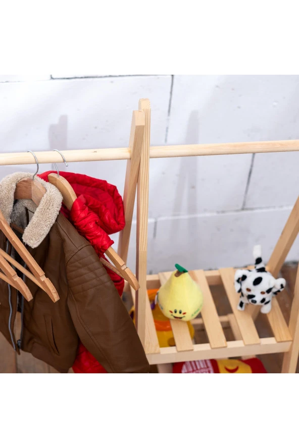 Ahşap Çocuk Dolap Askılık Montessori Askılık - 5