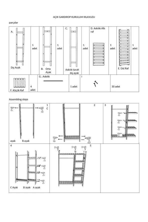 Pinoxi Ahşap Açık Dolap Konfeksiyon Askısı Kapaksız Gardırop Elbise Askısı 30x100x160 Cm - 5