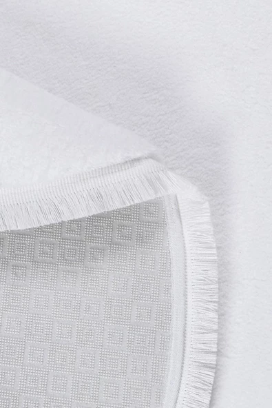 Yuvarlak Comfort Düz Saçaklı Peluş Beyaz - 3