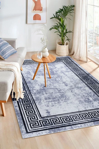 Bianca Eco Dijital Baskı Makinada Yıkanabilir Kaymaz Taban Dekoratif Halı Lacivert 36780 - 1