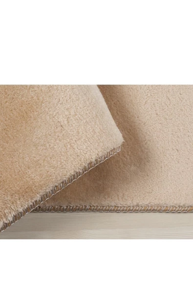 Yuvarlak Comfort Overloklu Vizon Peluş Halı - Resim 2