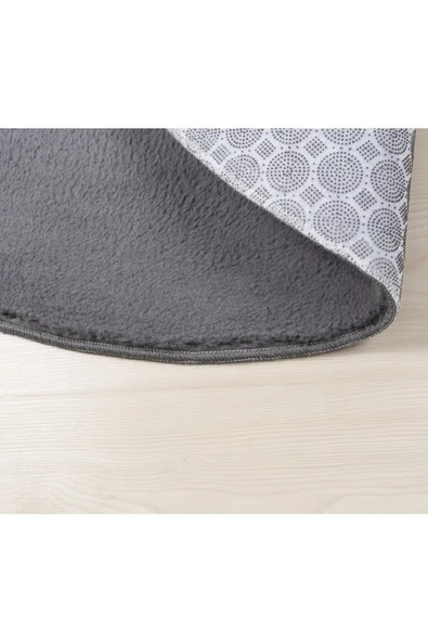 Yuvarlak Comfort Overloklu Antrasit Peluş Halı - 2