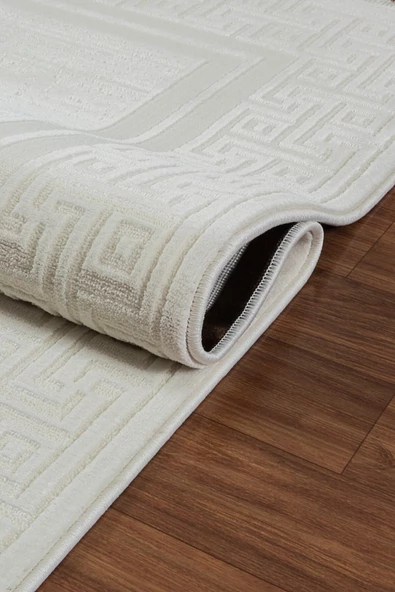 Saçaklı Modern Dokuma Halı Glory Oturma Odası Salon Mutfak Halısı Krem Bej T1190b - 2