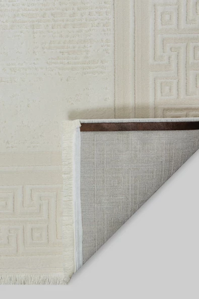 Saçaklı Modern Dokuma Halı Glory Oturma Odası Salon Mutfak Halısı Krem Bej T1190b - 3