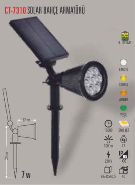 CT-7310 7W SOLAR BAHÇE ARMATÜRÜ BEYAZ (4ADET) CATA