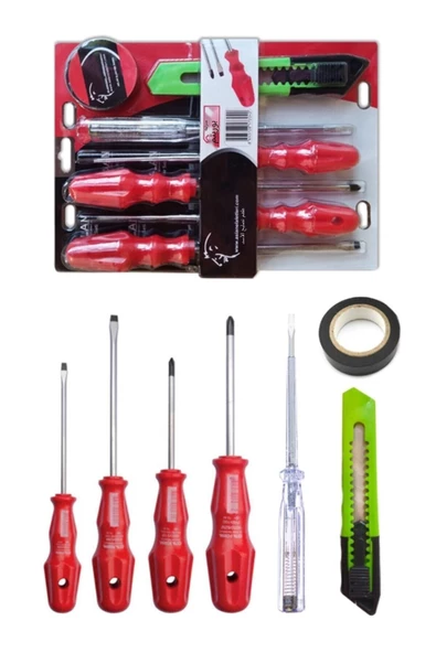 7 Parça Tamir Seti / 4'lü Tornavida Seti Kontrol Kalemi Maket Bıçağı Elektrik Bandı - 4