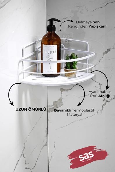 Yapışkanlı Ömür Boyu Paslanmaz Kristal Ayarlanabilir Raf Banyo Düzenleyici Şampuanlık 2 ADET LK-01 - 2