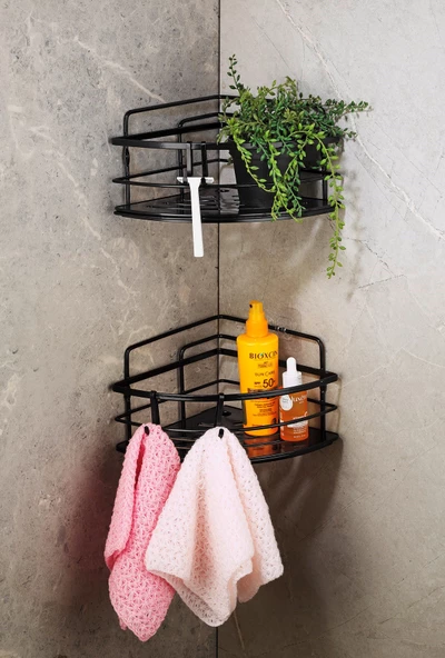 Yapışkanlı Ömür Boyu Paslanmaz Ayarlanabilir Raf Banyo Düzenleyici 2 ADET Şampuanlık LK-01 SS