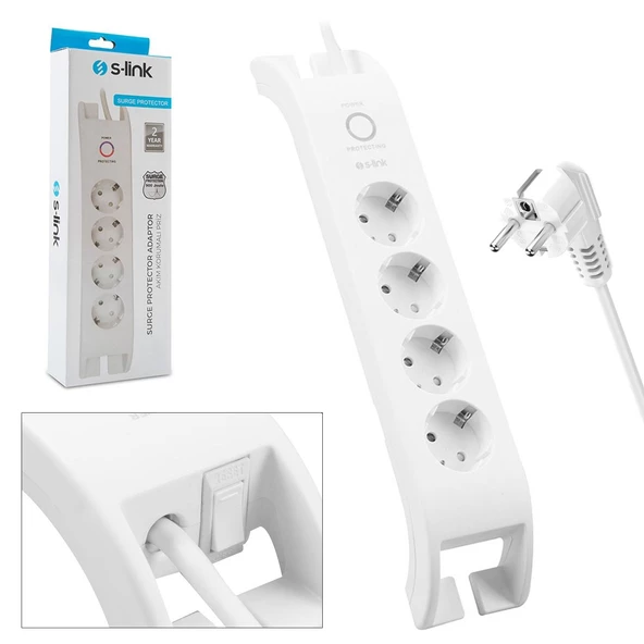 S-LİNK SPG-3040 4Lü Akım Korumalı Priz 2 Metre Anahtarlı 900 Joule - 1