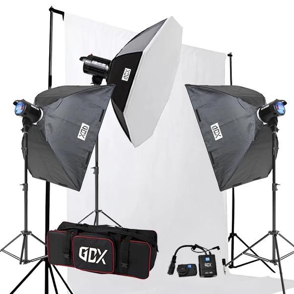 Gdx BM400 3'lü Paraflaş Set + Seyyar Fon Perde 3x6 Metre - 3