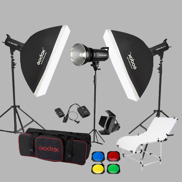 Godox SK400 3'lü Paraflaş Set + Çekim Masası 1x2m