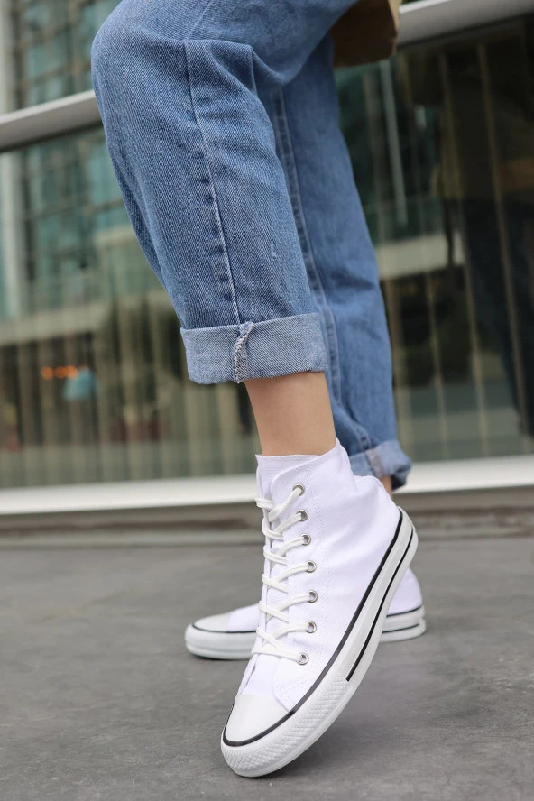 Tomiross Unısex Beyaz Garantili Ortopedik Keten Günlük Kullanım Bilekli Sneaker Ayakkabı LAKERS-8467 - 3