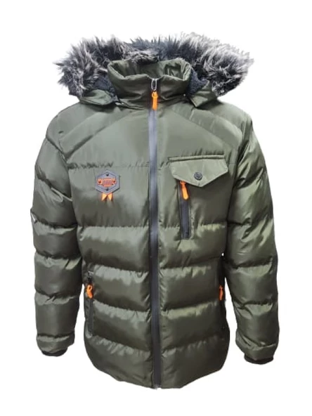 Es Booz E01347 Çocuk Erkek Kapüşonlu Kürklü Spor Mont - 5