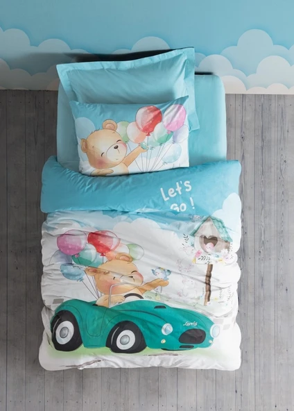 Cotton box Junıor Ranforce Tek Kişilik Nevresim Takımı lastikli çarşaflı Buddy Mavi