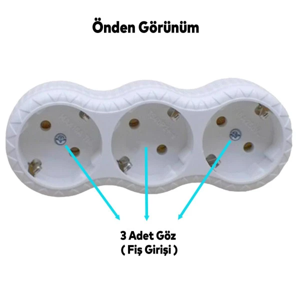 Golyat Topraklı 3 Lü Çoklu Grup Priz Çoğaltma Üçlü Fiş Piriz - 3