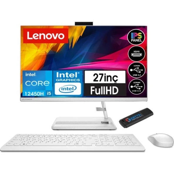 Lenovo Ideacentre Aıo 3 27IAP7 Intel Core I5 12450H 16GB 512GB SSD 27" WINDOWS11PRO Aıo Masaüstü Bilgisayar BF0GJ00K7TX38+ZETTAUSBBELLEK
