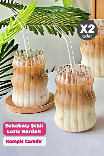2li Sukabağı Şekli Latte Bardak Seti İskandinav Tarz Cam Bardak Kahve Kokteyl Sunum Bardağı 500ml ürün görseli 1
