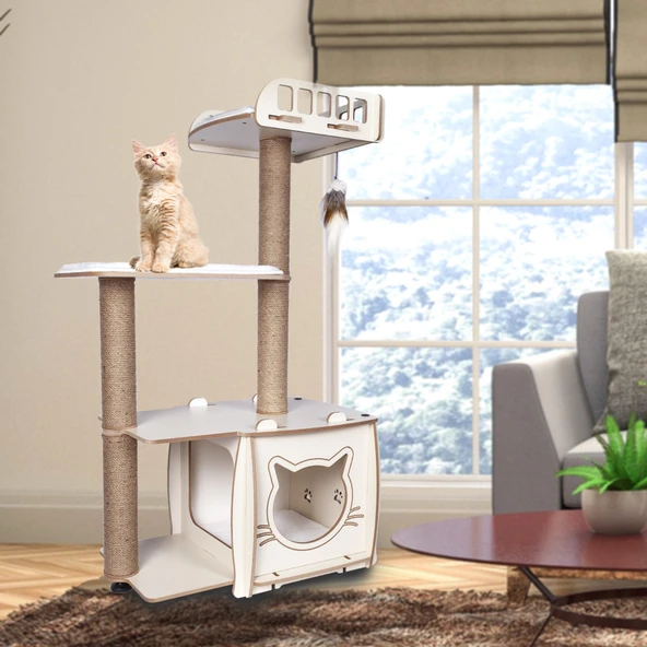 Pati Homes Katlı Yataklı Kedi Tırmalama Oyun Evi - 3