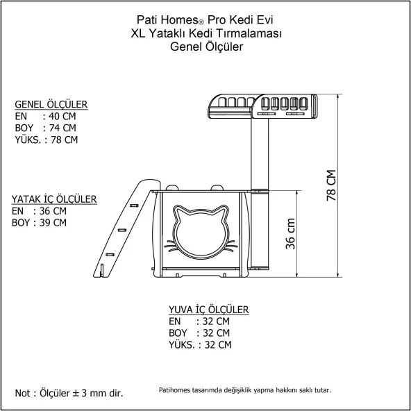 Patihomes Pro Kedi Tırmalama Oyun Evi XL Yataklı - Kedi Tırmalama Tahtası - 10