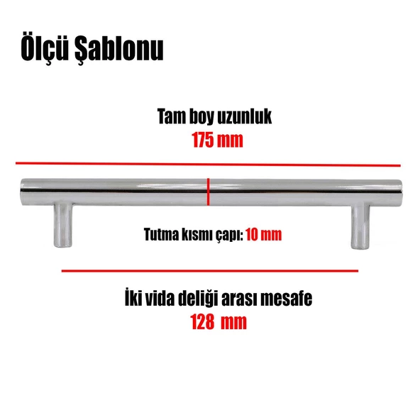 10 Adet Gül Boylu Mobilya Mutfak Dolap Çekmece Dolabı Metal Kulpu Kulbu Kulpları Parlak Krom 128 Mm - 2
