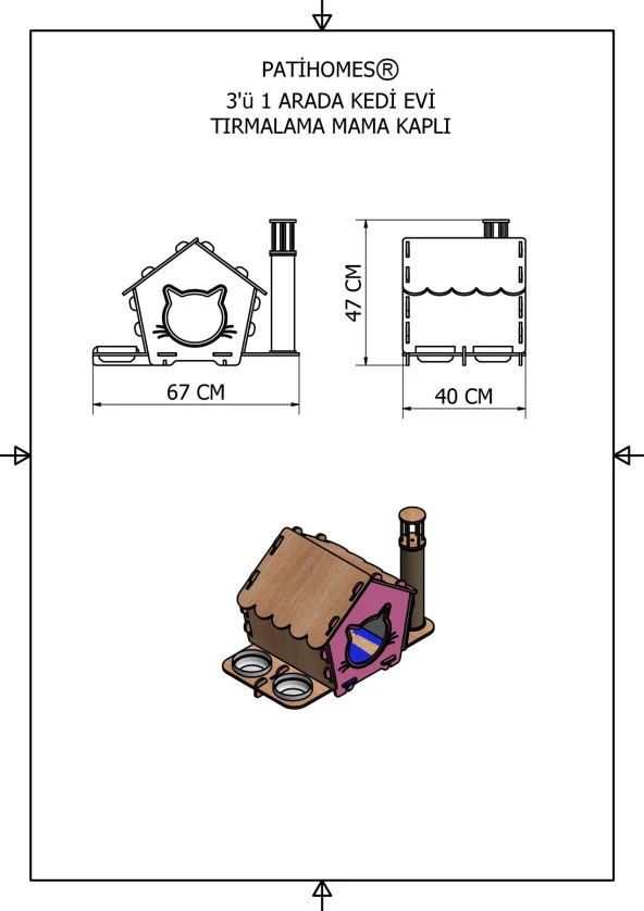 Patihomes Kedi Evi Mama Kaplı Kedi Tırmalama Evi - 5