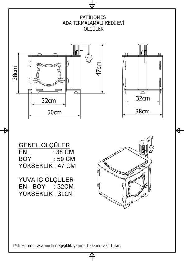 Patihomes Ada Kedi Tırmalama Evi Kedi Tırmalama Tahtası - 5