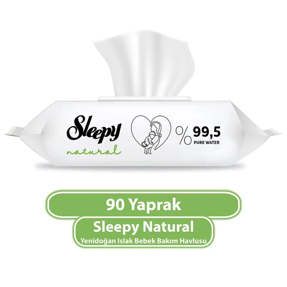 Sleepy Islak Havlu Mendil 90 Yaprak Natural Yenidoğan 2 Li Set 180 Yaprak Plastik Kapaklı - 3