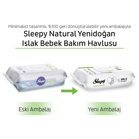 Sleepy Islak Havlu Mendil 90 Yaprak Natural Yenidoğan 6 Lı Set 540 Yaprak Plastik Kapaklı - Resim 9