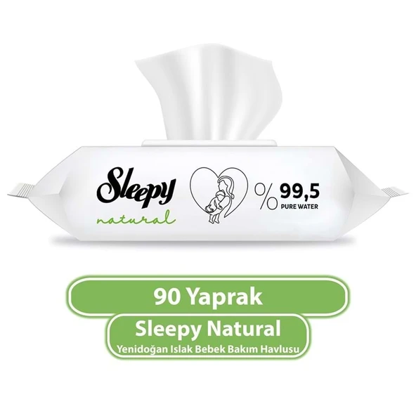 Sleepy Islak Havlu Mendil 90 Yaprak Natural Yenidoğan Plastik Kapaklı Tekli Pk - Resim 3