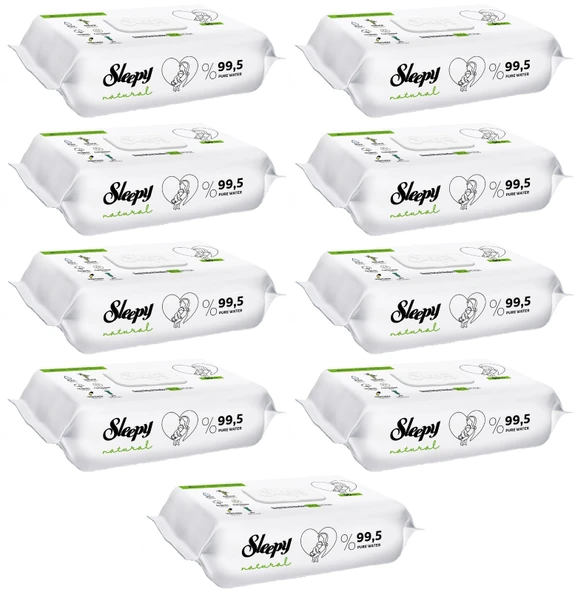 Sleepy Islak Havlu Mendil 90 Yaprak Natural Yenidoğan 9 Lu Set 810 Yaprak Plastik Kapaklı - 1