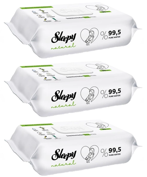 Sleepy Islak Havlu Mendil 90 Yaprak Natural Yenidoğan 3 Lü Set 270 Yaprak Plastik Kapaklı - 1