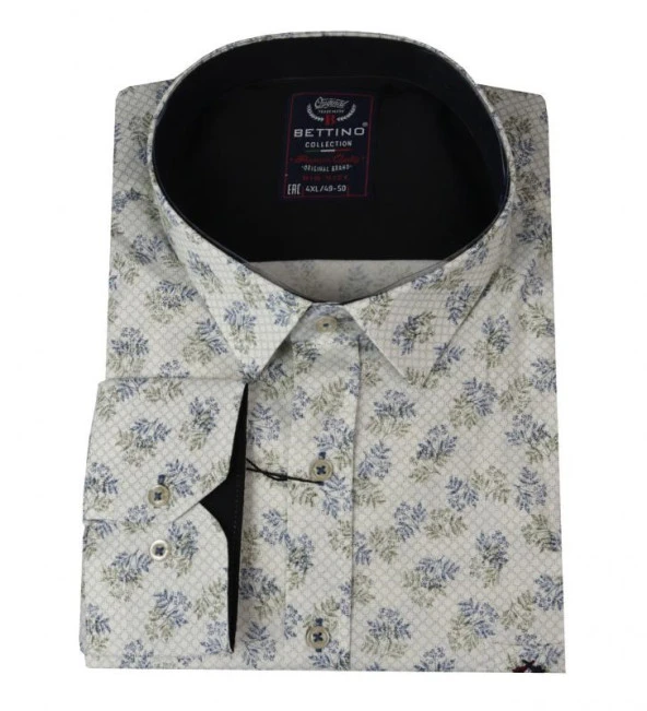 Büyük Beden Likralı Erkek Gömlek Uzun Kol Bej