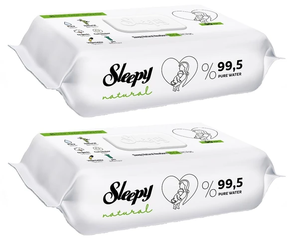Sleepy Islak Havlu Mendil 90 Yaprak Natural Yenidoğan 2 Li Set 180 Yaprak Plastik Kapaklı - 1
