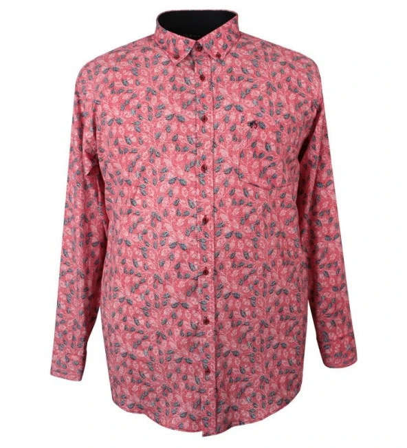 Büyük Beden Likralı Erkek Gömlek Uzun Kol Nar