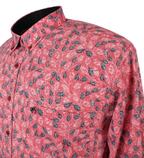 Büyük Beden Likralı Erkek Gömlek Uzun Kol Nar - 3