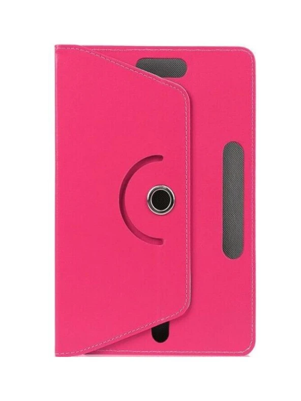 10.1" Universal Dönerli Standlı Deri Tablet Kılıfı  Pembe