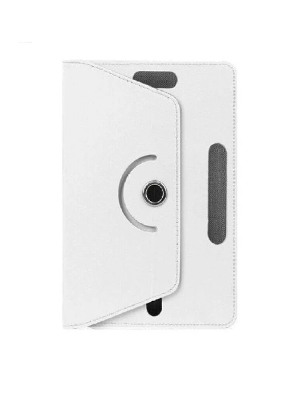 12.5" Universal Dönerli Standlı Deri Tablet Kılıfı  Beyaz