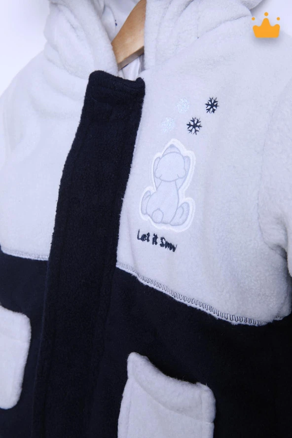 Babyhola 2.5 Tog Panda Kulaklı Kapşonlu Pamuk Astar Bebek Çocuk Polar Kaban 14140 - 7