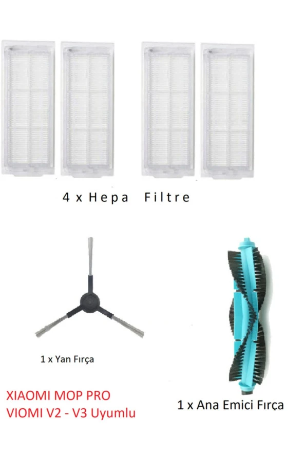 srfn ticaret Xıaomı Mop Pro - Viomi V2 V3 Uyumlu Hepa Filtre - Emici Ana Fırça - Yan Fırça ürün görseli 1