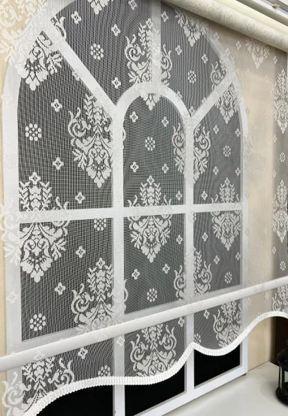Çift Mekanizmalı Ekru Tül Perde ve Ekru Stor Perde ST 121  Beyaz 160 x 200 - 5