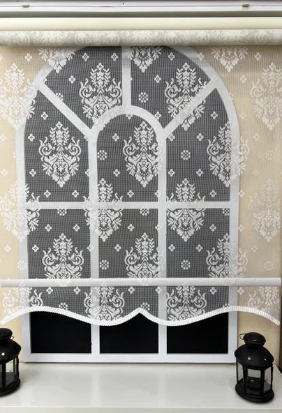 Çift Mekanizmalı Ekru Tül Perde ve Ekru Stor Perde ST 121  Beyaz 190 x 260 - 6