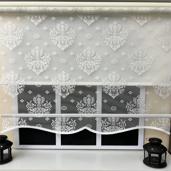 StorBurada Çift Mekanizmalı Ekru Tül Perde ve Ekru Stor Perde ST 121  Beyaz 100 x 260 - Resim 3