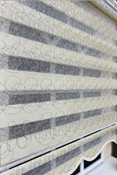 StorBurada Zebra Stor Nakışlı Krem Etek Dilimli ST 122  Krem 200 x 200 - Resim 2