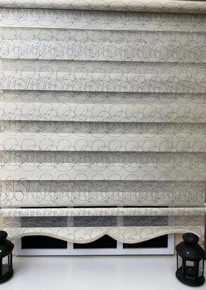 StorBurada Zebra Stor Nakışlı Krem Etek Dilimli ST 122  Krem 150 x 260 - Resim 4