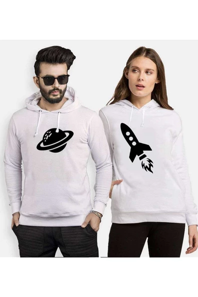 Tshirthane Jüpiter Roket Sevgili Kombinleri Kapüşonlu Kombini ürün görseli 1