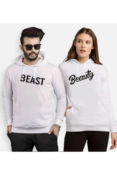 Tshirthane Beast Beauty  Sevgili Kombinleri Kapüşonlu Kombini ürün görseli 1