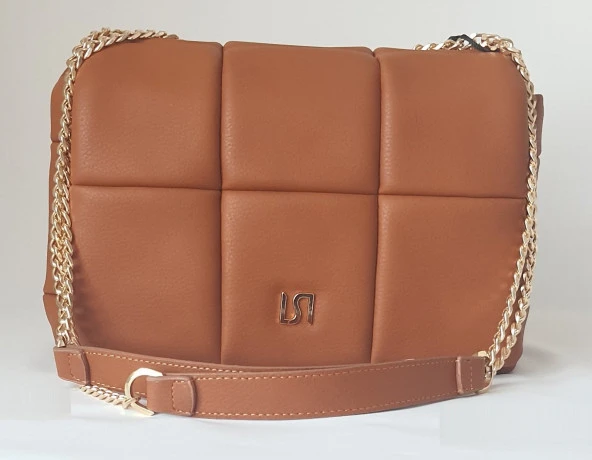 24KCADZ033 Model Sarach Marka Taba Renk Gold Zincir Detaylı Şık Kadın Çantası